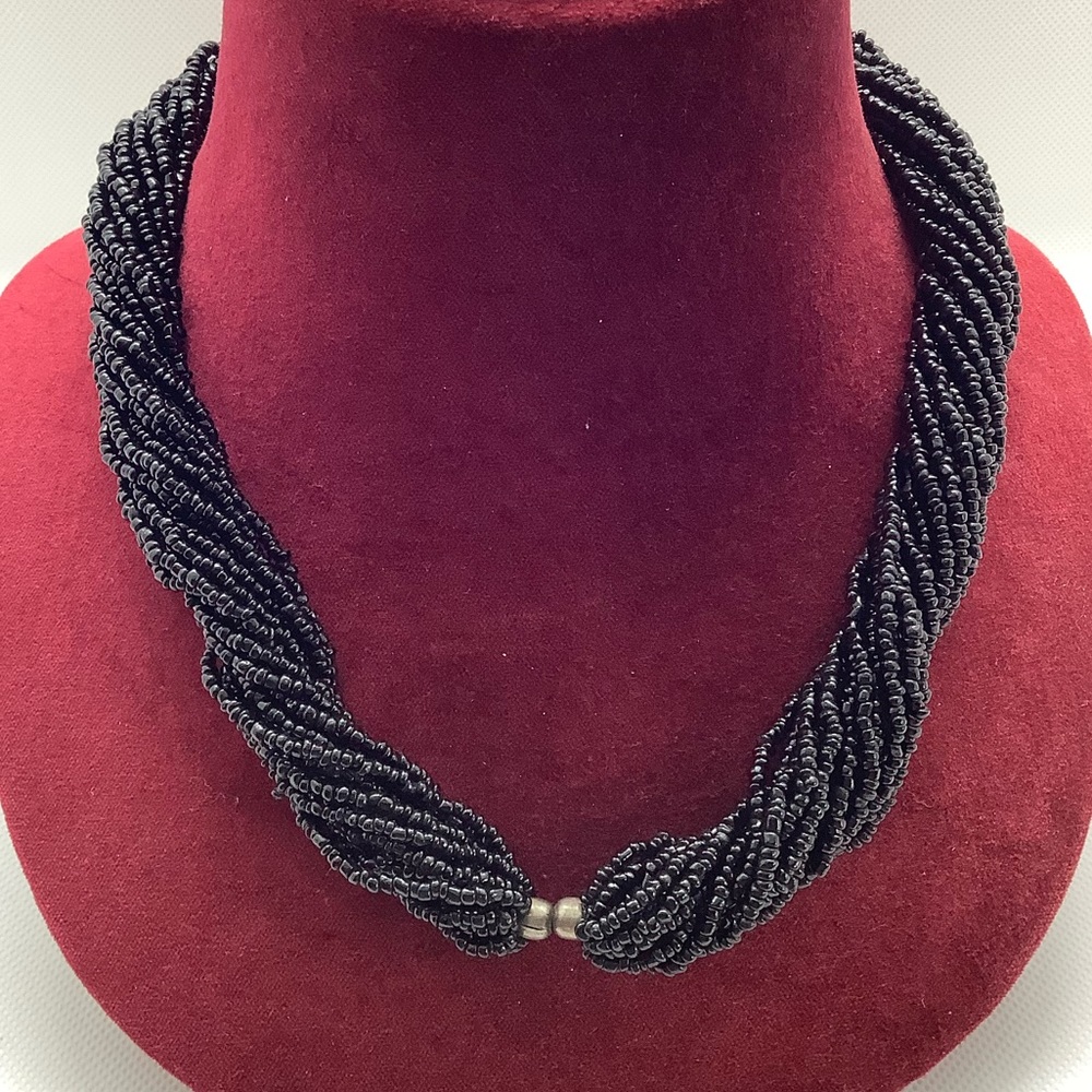 Multi Strand Black Beaded Necklace